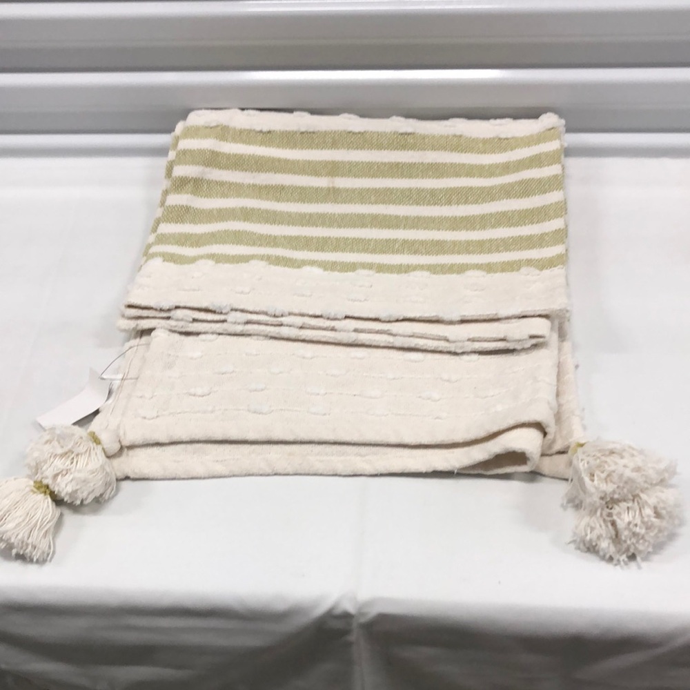 NWT Magaschoni Cream and Green Striped Throw Blanket